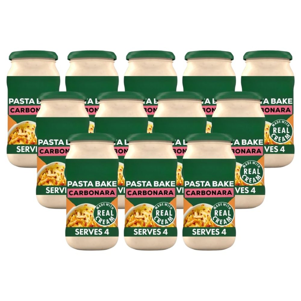 DM Pasta Bake Carbonara Sauce Italian Pasta Sauce Made with Real Cream and No Artifical Colours or Preservatives 450g Glass Jar Serves 4 (Pack of 12)