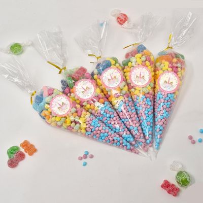 Personalised Stickers |Pre-filled Sweet Cones | Party Favours | Party Bags Gifts | Filled | Unfilled | Sticker | 20 Unicorn Filled Cones - Vegan Sweet