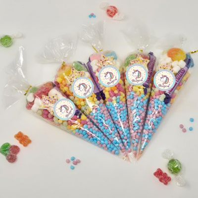 Personalised Stickers |Pre-filled Sweet Cones | Party Favours | Party Bags Gifts | Filled | Unfilled | Sticker | 15 Unicorn D2 Filled Cones - Mixed Sweet
