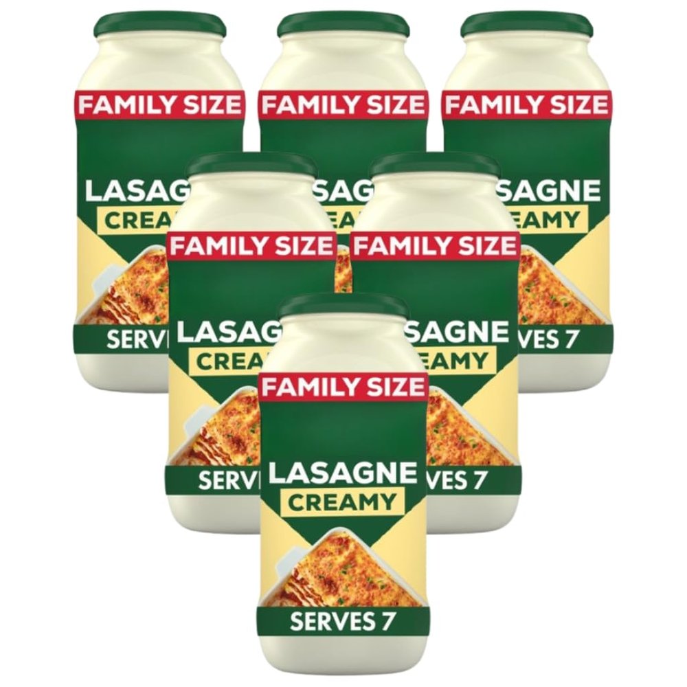 DM Lasagne Creamy White Sauce Italian Pasta Sauce Made with Vegetables and No Artifical Colours or Preservatives 675g Glass Jar Serves 7 (Pack of 6)