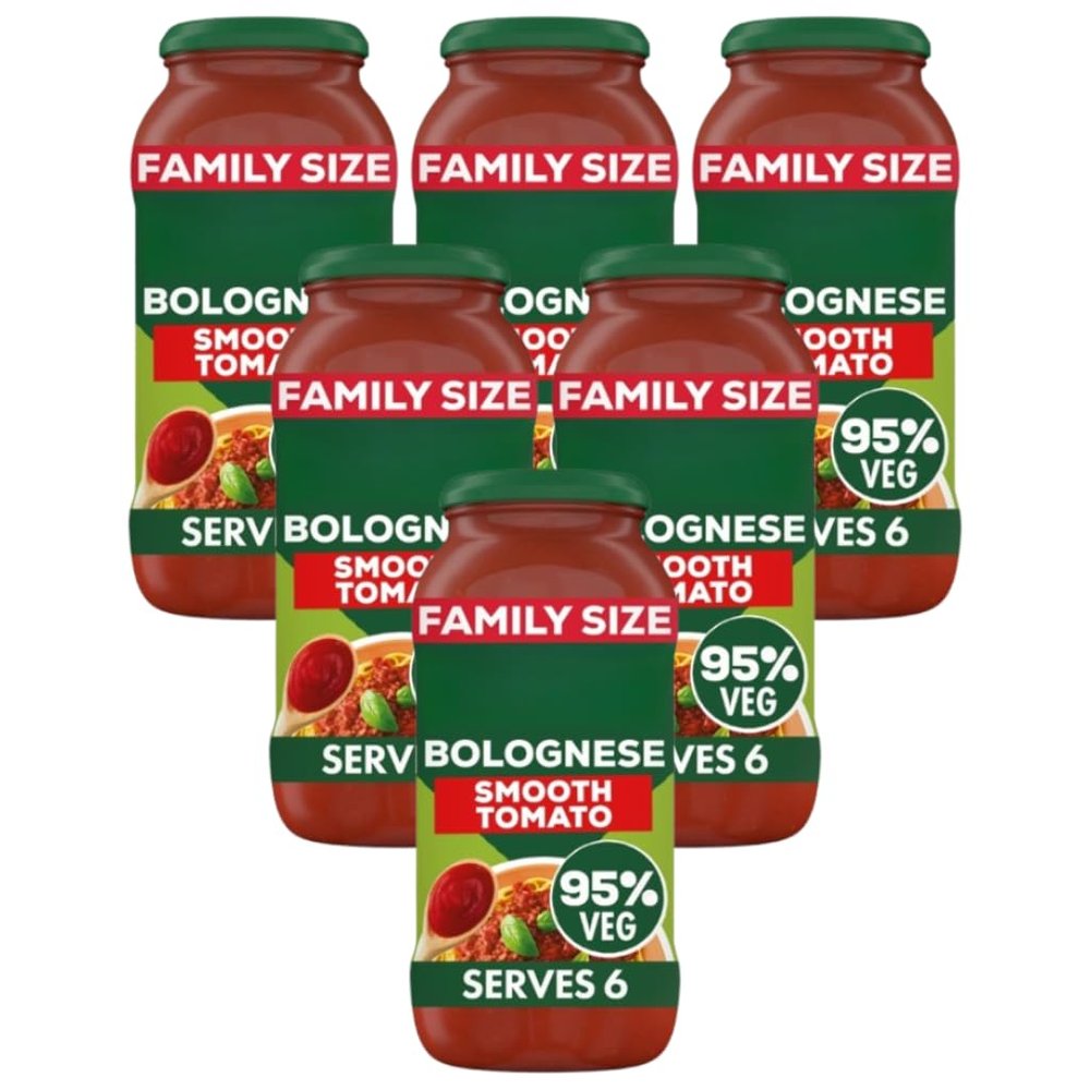 DM Bolognese Smooth Tomato Sauce Italian Pasta Sauce Made with Vegetables and No Artifical Colours, Flavours, or Preservatives Suitable for Vegetarians 675g Family Size Glass Jar Serves 6 (Pack of 6)