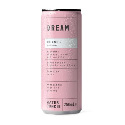 WaterJunkie DREAM | Reishi Infused Sparkling Functional Mushroom Drink | Rhubarb Rose & Vanilla | 12x250ml
