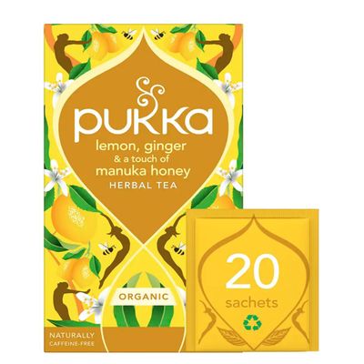 Pukka Herbs | Organic Lemon, Ginger & Manuka Honey Herbal Tea Box | Immune Boosting Infusion With Turmeric | Ideal For Daily Support | Caffeine Free | 20 Plant Based Biodegradable Tea Bags