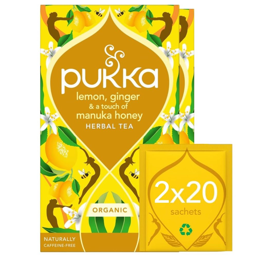 Pukka Herbs | Organic Lemon, Ginger & Manuka Honey Herbal Tea Box | Immune Boosting Infusion With Turmeric | Ideal For Daily Support | Caffeine Free | 2 Packs | 40 Plant Based Biodegradable Tea Bags