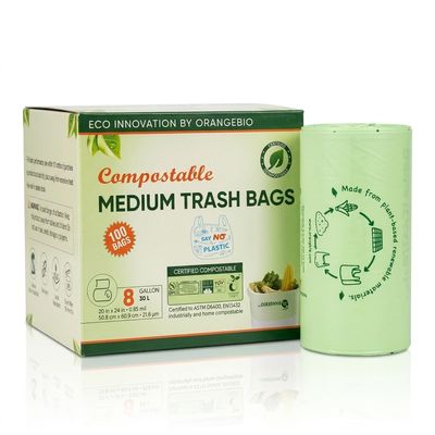 OrangeBio 6-8 Gallon Compostable Trash Bags, 100 Count, BPI Home Certified
