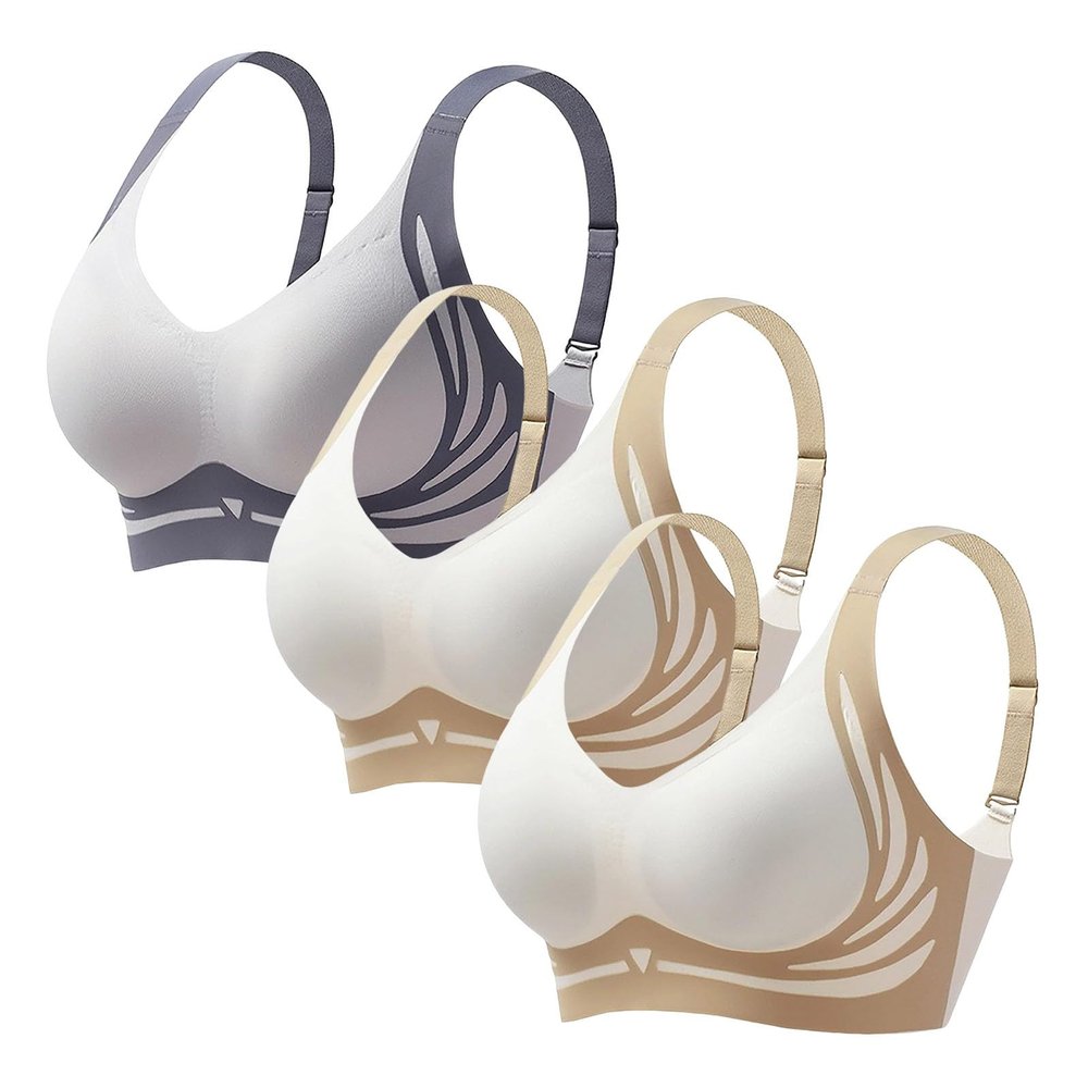 3-Pack Seamless Sports Bra Wirefree Yoga Bra with Removable Pads for Women Wireless Push Up Full Coverage Daily Bralettes Lightweight Breathable Comfortable Jogging Sleepwear Grey