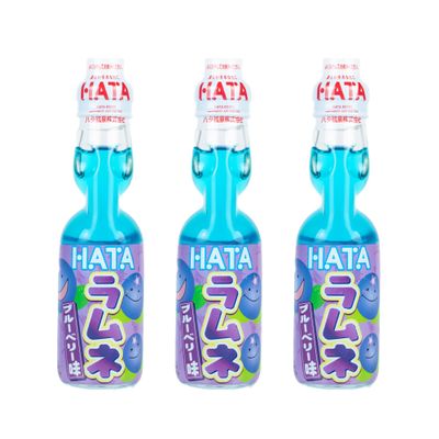 Hata Ramune Blueberry Japanese Soda 200ml (Pack of 3) - Authentic Japanese Soft Drink, Fun Marble Bottle | Refreshing Fizzy Blueberry Flavour
