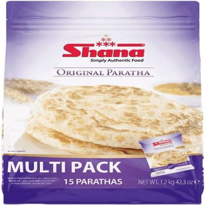 Shana's Original Paratha Multipack 15's Authentic Flaky Layered Flatbread Ready to Cook Indian Bread 1.2kg Pack of 1