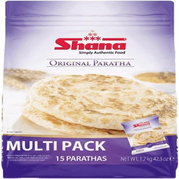 Shana's Original Paratha Multipack 15's Authentic Flaky Layered Flatbread Ready to Cook Indian Bread 1.2kg Pack of 1