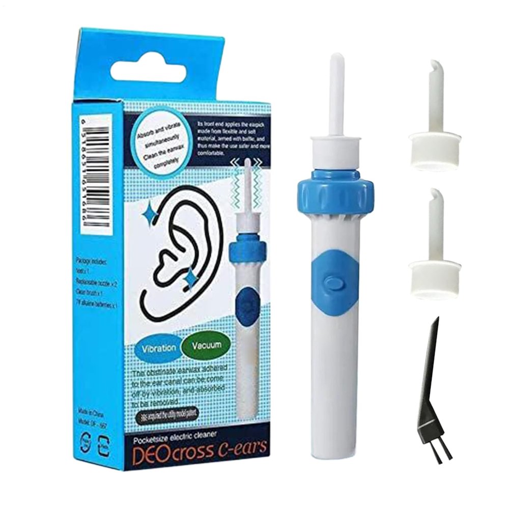 Earwax Removal Kit, Portable Electric Vacuum Ear Wax Cleaner, Personal Care Tool with 2 Replacement Heads, Safe and Effective Cleaning for Adults, Kids, and Travel Use