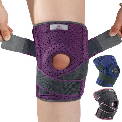ABYON Knee Support for Men and Women, Adjustable Non-Slip Knee Brace with Side Stabilizers and Open Patella Gel Pad for Arthritis, Meniscus Tears, LCL/MCL/ACL Ligament Joint Pain (Purple-2XL/3XL)