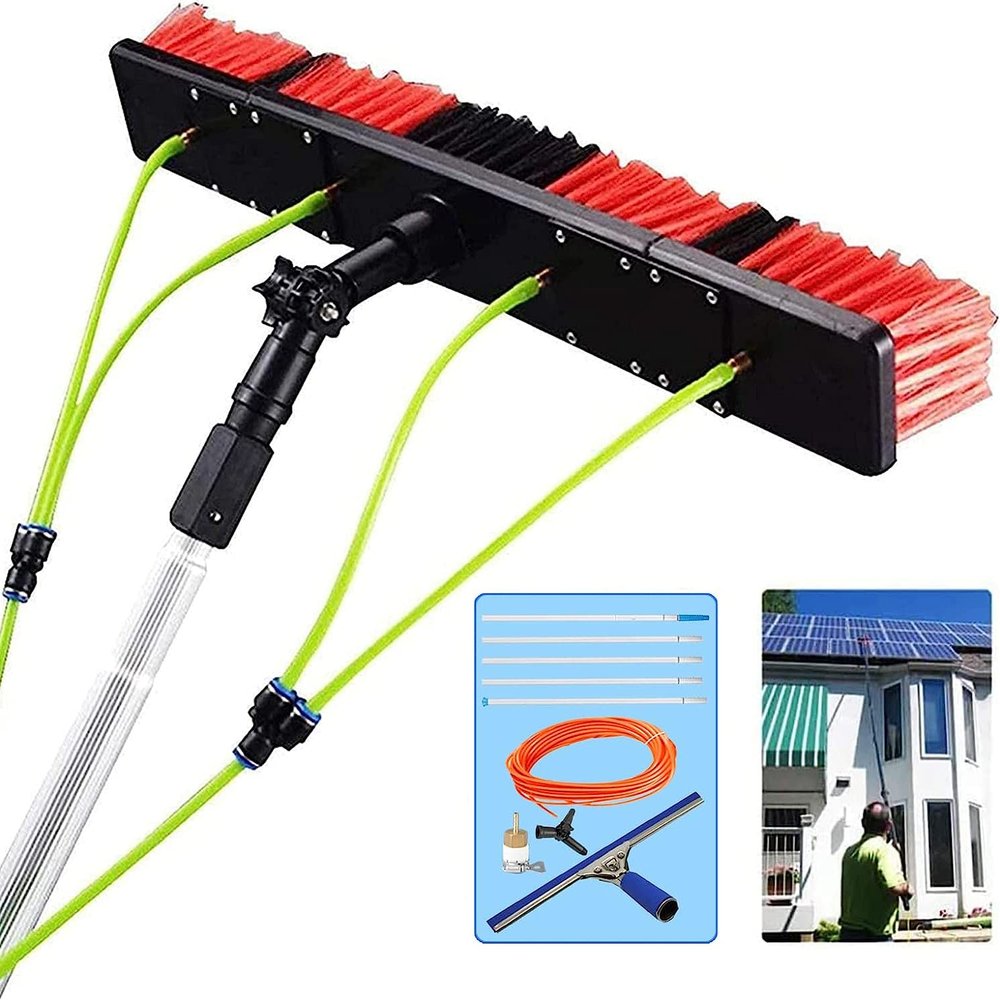 10m Telescopic Water Fed Window Cleaning Pole with 50cm Brush Head Perfect for Solar Panel & Photovoltaic Cleaning Hose Connection for Effortless Efficient Cleaning