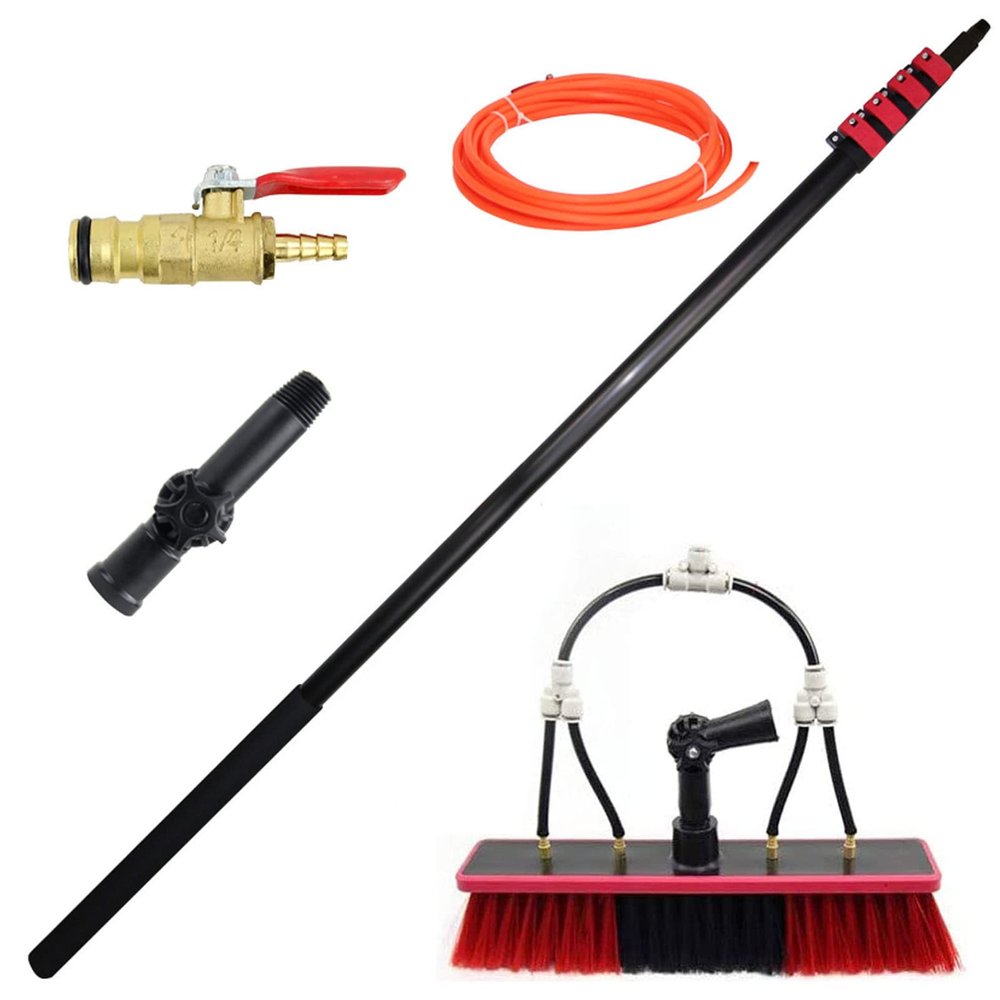 Telescopic Water Fed Window Cleaning Pole Kit - 3.6-12m Extendable Brush with Hose Spray Perfect for Solar Panel & Outdoor Glass Cleaning & Lightweight Design