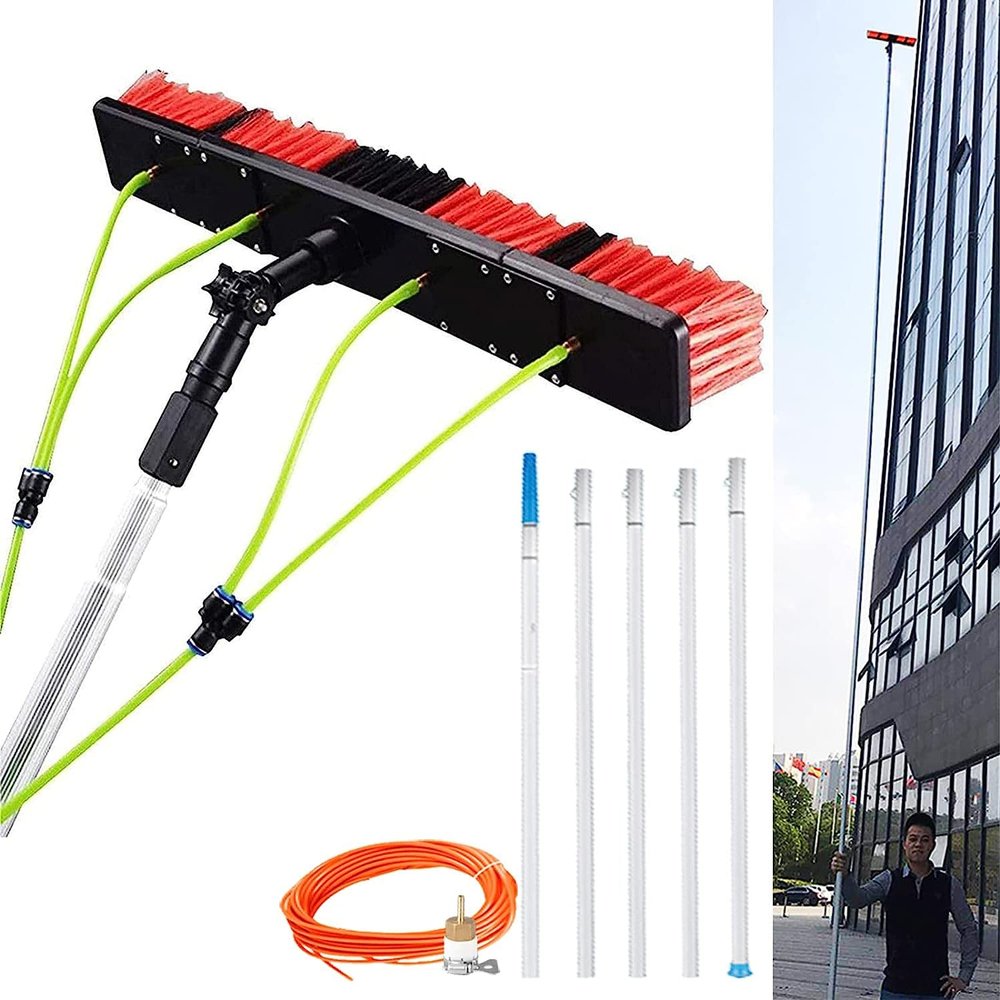 12m Telescopic Water Brush for Solar Panel & Window Cleaning - Extendable 7m Rod 50cm Brush Ideal for Conservatory Maintenance & Easy Access to High Areas