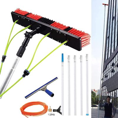 2 in 1 Adjustable Telescopic Window Squeegee Cleaner, Water Fed with Replaceable Scrubber Accessories, Perfect for Indoor/Outdoor Window Cleaning, Streak-Free Shine