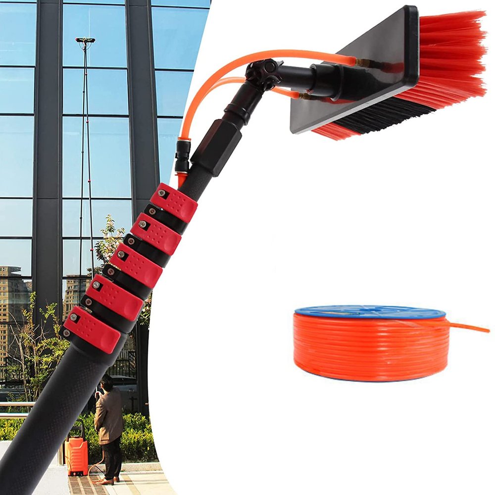 12FT-36FT Telescopic Window Cleaning Pole Kit - Water Fed Brush with Hose Spray for Solar Panel & Outdoor Washing - Cleaning Tool (6M)