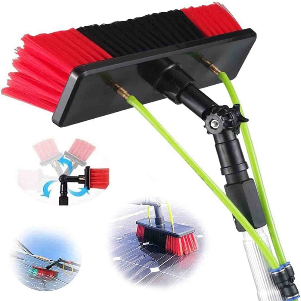 Telescopic Water Fed Brush for Cleaning Solar Panels & Windows, 5-12M Extendable Rod with 30cm & 50cm Brush Heads, Ideal for Conservatory Roofs & Hard-to-Reach Areas