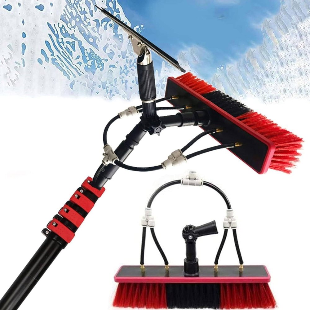 24FT Telescopic Window Cleaning Kit - Water-fed Brush & Squeegee, Extendable Pole for Solar Panel & Conservatory Roof Cleaning, Long Reach Window Cleaner Equipment