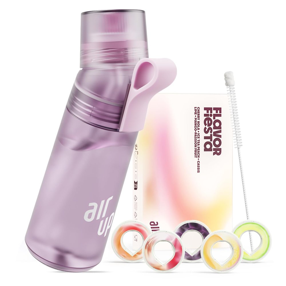 air up Original Twist Pro Lavender Water Bottle - Original Starter Kit with 5 Flavour Pods + Straw Brush - 600ml - Dishwasher Safe - BPA Free