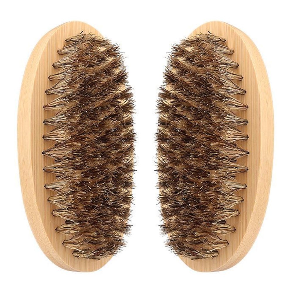 2 Sets Made in Pear Wood Beard Brush, Made of Natural Boar Bristles Mane Brush With Firm Beard Comb Great for Grooming BeardsSmall Travel Beard Brush, Convenient to Carry