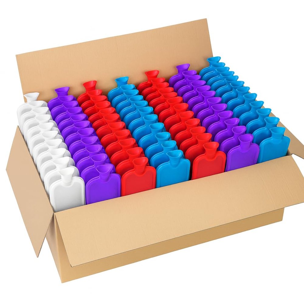 Bulk Pack of 96 Hot Water Bottles 1000ml (1L) Ribbed Rubber Classic Design with Leak-Resistant Cap Ideal for Pain Relief, Winter Warmth, Hospitals, Care Homes, Charities, Retail Use