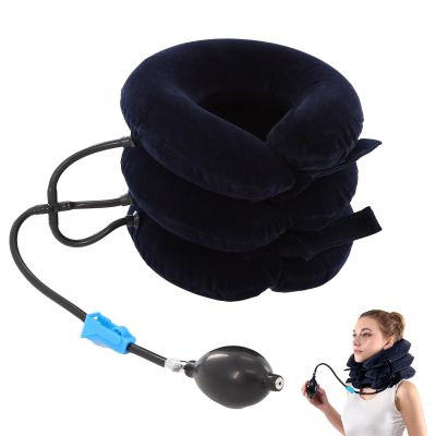 1Pcs Neck Stretcher Thickened Inner Lining Inflatable for Home Use Cervical Traction Device Three-Dimensional Support Can Relieve Pressure and Alleviate Pain Adjustable Washable (Blue)