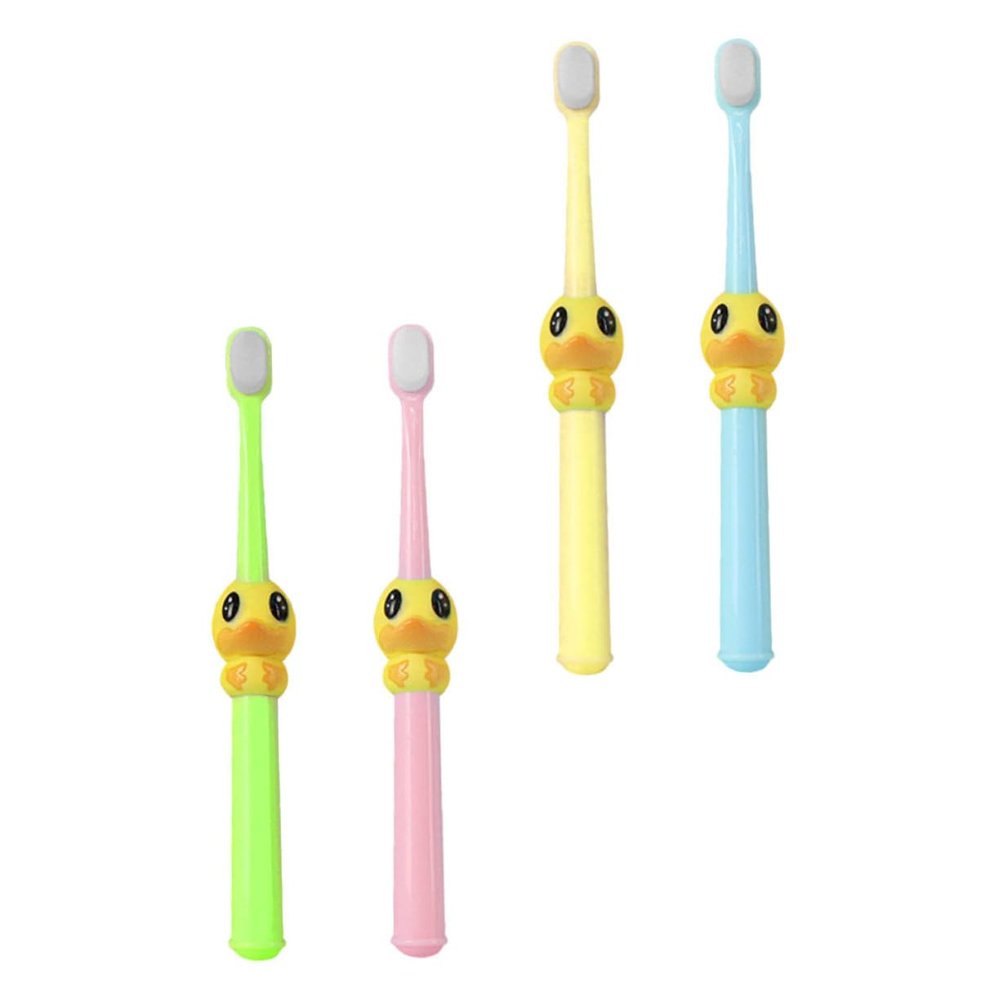 BIUDECO Kids Cartoon Toothbrush Set Adorable Duck Shape with Soft Bristles 4pcs for Comfortable Oral Care Experience, Pp Material to Encourage Healthy Brushing Habits for Children Aged