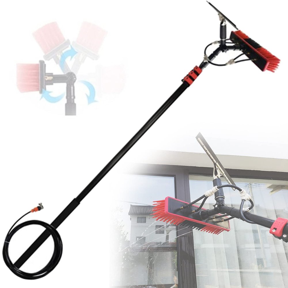 Cleaning Brush Telescopic Brush with Glass Scraper and Water Supply, Greenhouse Roof Cleaning Kit, Telescopic Pole Brush Window Cleaning Pole ()