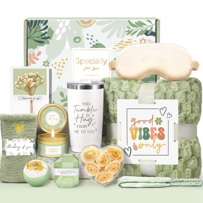 Clexela Gift Baskets for Women, Vanilla Relaxing Spa Gift Baskets, Self Care Kit Get Well Soon Gift Baskets, Care Package for Her Women Mom Friend Sister