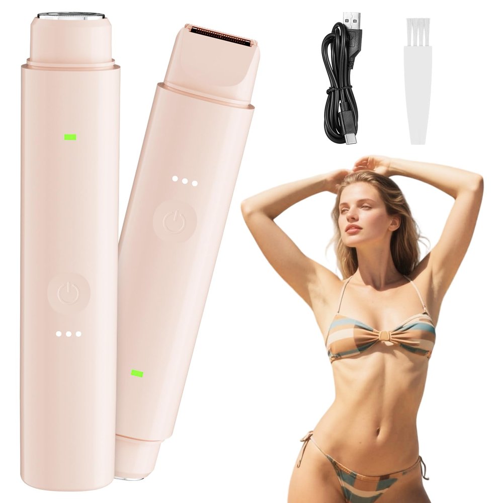 Bikini Trimmer Women,2 in 1 Double Head Lady Shavers for Women,USB Rechargeable Waterproof Electric Razor for Womens,Wet & Dry,for Face Body Armpit Bikini Leg Hair Removal