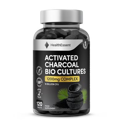 HealthEssent Activated Charcoal Tablets 1200mg + Bio Cultures Trapped Wind