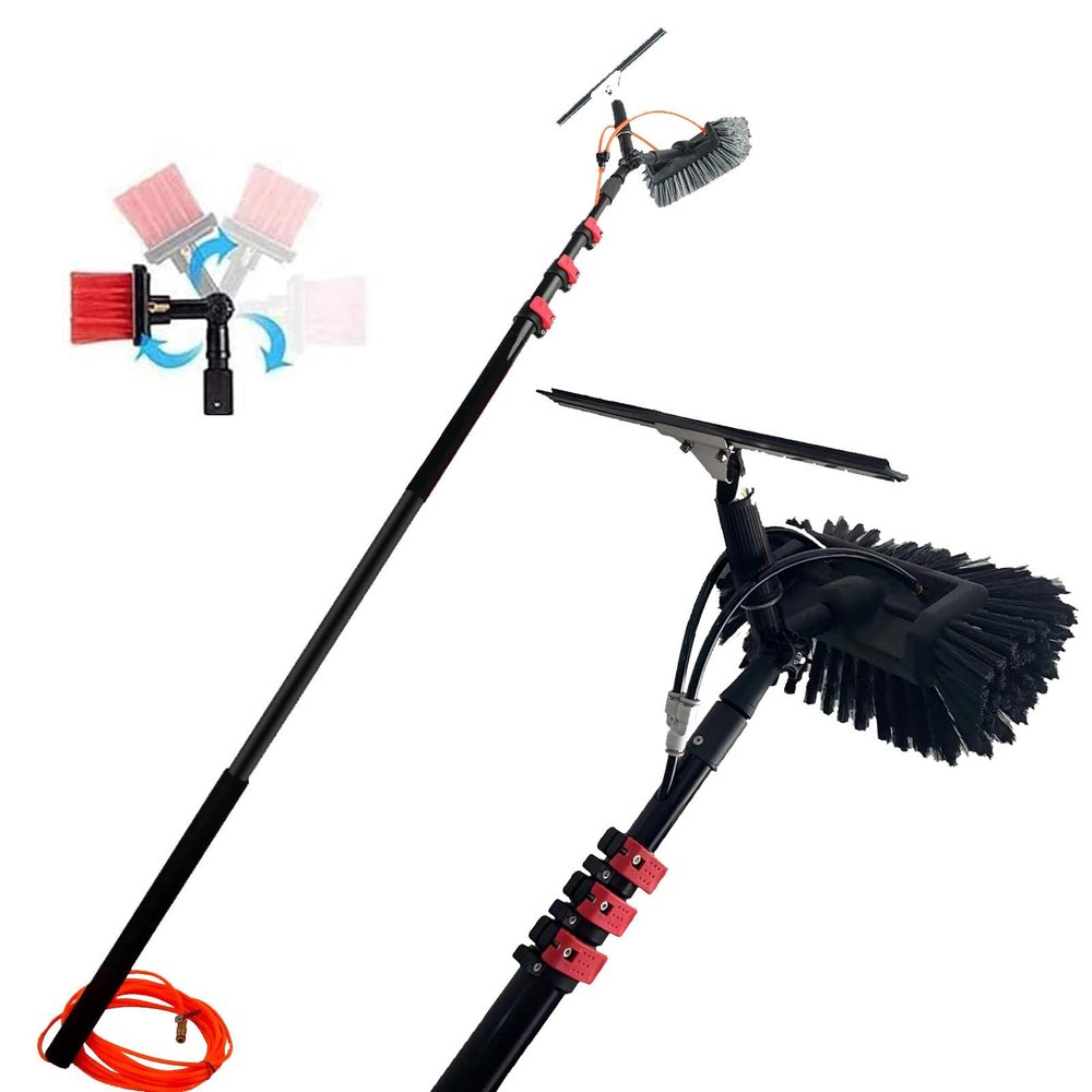 Window cleaning brush,Hydro telescopic brush with squeegee, water/hose delivery pole, cleaning photovoltaic and solar panels 12 m pole 50 cm brush head,9M/30FT