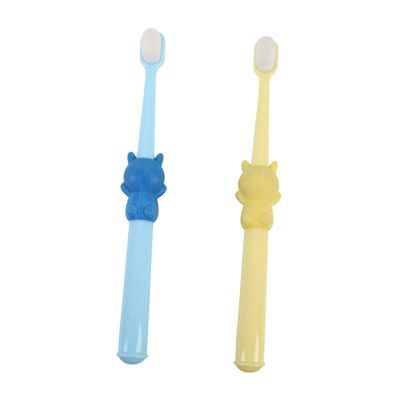 NIYANGLE 2pcs Soft Bristle Toothbrush for Cleaning Cartoon Design Yellow Sky Blue Fine Workmanship Protects Enamel Oral Care