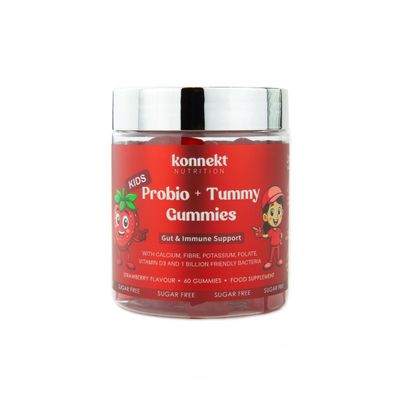 Kids Tummy Gummies - Kids Pro-Bio Complex with Calcium, Potassium, Folate, Dietary Fibre & D3 - Sugar Free - 1 Billion Friendly Bacteria - Children's Gut Health & Immune Support - 60 Gummies