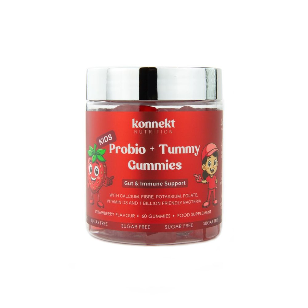 Kids Tummy Gummies - Kids Pro-Bio Complex with Calcium, Potassium, Folate, Dietary Fibre & D3 - Sugar Free - 1 Billion Friendly Bacteria - Children's Gut Health & Immune Support - 60 Gummies