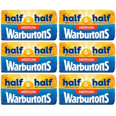 50 50 Bread 6x800g Warburton Half And Half Medium Loaf (6x800g)