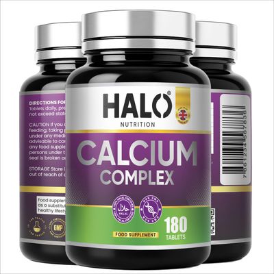 Calcium Complex Magnesium Zinc & Vitamin D Supplement -180 High Strength Veg- Halal Tablets - Complex with Selenium, Copper, Manganese - 3 Month Supply -Bone & Muscle Health - HALO Nutrition - UK MADE