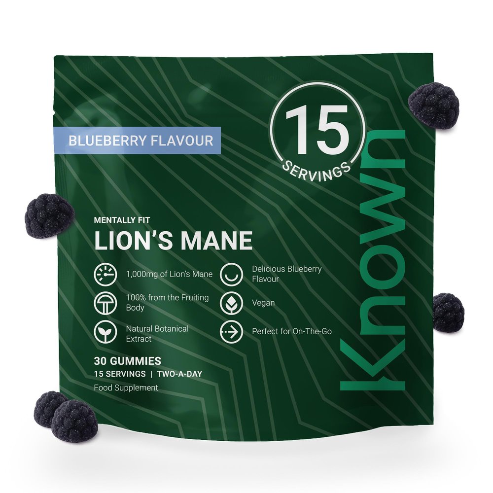 Known Delicious Lion's Mane Gummies - 1000mg Lion's Mane Mushroom - Natural Blueberry Flavour - 30 Vegan Gummies, 15 Day Supply