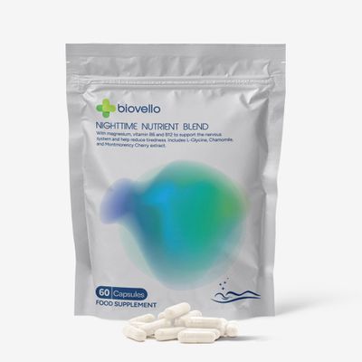 Biovello Nighttime Nutrient Blend Magnesium, Zinc, B6, Glycine, L-Tryptophan, Hops, Chamomile & Montmorency Cherry Evening Wellness & Relaxation Support 60 Vegan Capsules UK Made