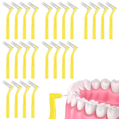 AOOSA 24Pcs Interdental Brushes, Dental Brushes, Soft Bristles Dental Floss Brushes with Angled Head & Non-Slip Handle for Braces Wearers, Teeth Gaps Cleaning, Oral Care (Yellow)