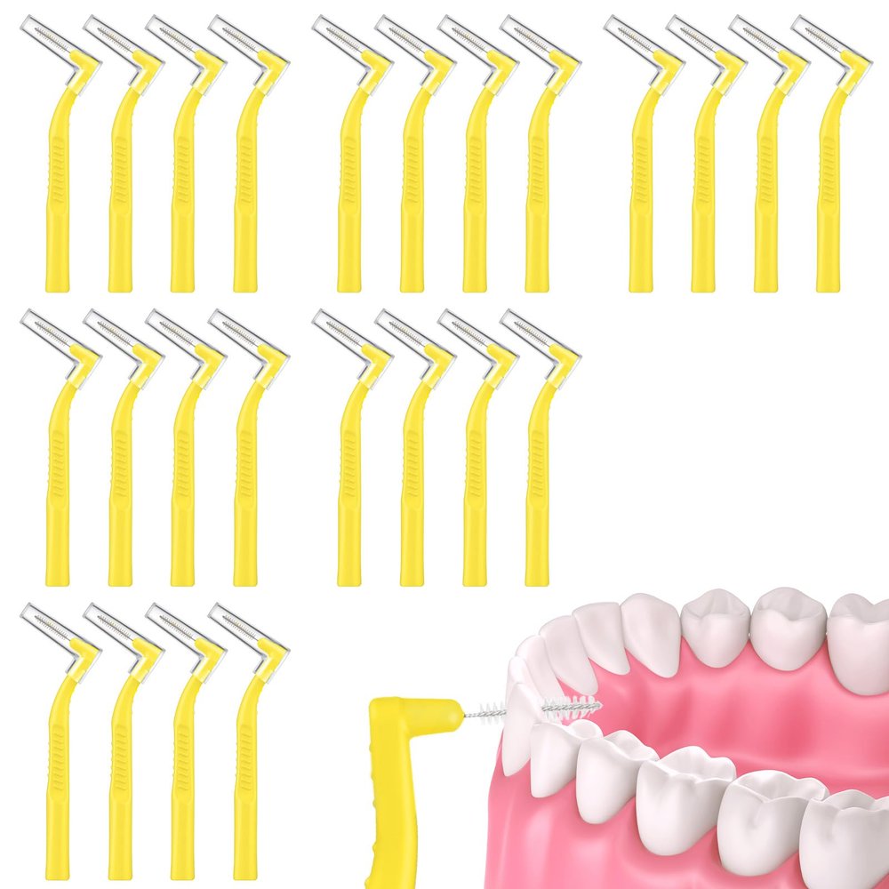 AOOSA 24Pcs Interdental Brushes, Dental Brushes, Soft Bristles Dental Floss Brushes with Angled Head & Non-Slip Handle for Braces Wearers, Teeth Gaps Cleaning, Oral Care (Yellow)