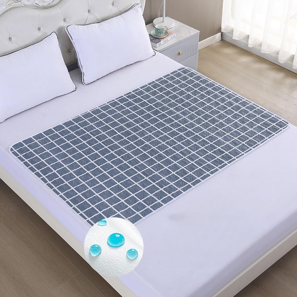 Hearda 2 Pieces Incontinence Bed Pads, Reusable Washable Incontinence Sheets Premium Stamp Bed Mats for Incontinence 4 Layers Absorbent Protector for Kids Adults Elderly (Gray Grid,120x150cm)
