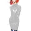 ERFSQIYALHJ Lockable Wetlook PVC Sissy Pencil Mini Dress Faux Latex Sexy Slim Exotic Short Dresses (Silver,M) view 1