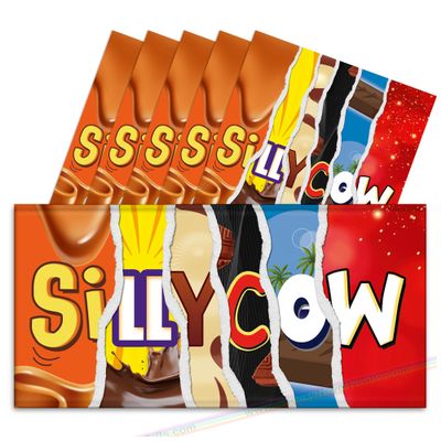 6x Silly Cow (Ripped Effect) Funny Chocolate Bar Wrappers. Rude Joke Husband Wife Birthday Work Secret Santa Gift Novelty Prank Fun Friend Present (Chocolate Not Included). Pack of 6.