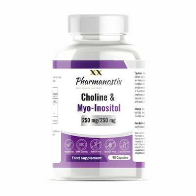 Pharmanostix Choline & Inositol 500mg 90 Capsules | 3 Months Supply | Pure Choline Bitartrate 250mg & Myo-Inositol 250mg | Cognitive, Liver & Fat Metabolism Support | UK