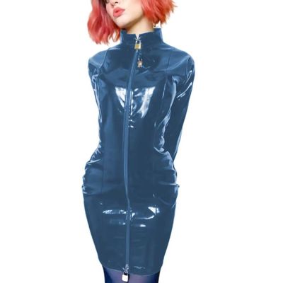ERFSQIYALHJ Lockable Wetlook PVC Sissy Pencil Mini Dress Faux Latex Sexy Slim Exotic Short Dresses (Navy Blue,M)