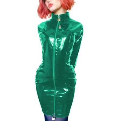 ERFSQIYALHJ Lockable Wetlook PVC Sissy Pencil Mini Dress Faux Latex Sexy Slim Exotic Short Dresses (Bright Green,XL)