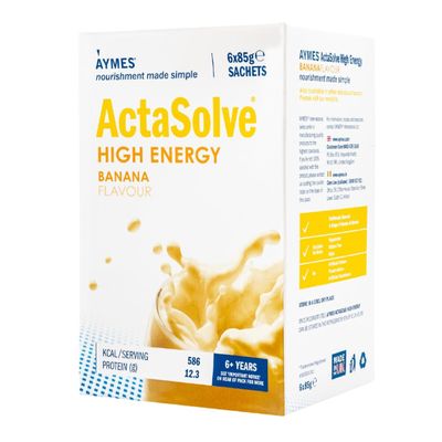 AYMES - ActaSolve High Energy - Powdered Oral Nutritional Supplement - High Calorie - Milkshake-Style - Banana - Gluten Free, Vegetarian, Halal & Kosher - for Ages 3+ and Adults - 36 Servings