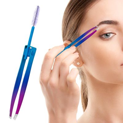 Acunny Tweezers for Women's Facial Hair, Eyebrow Tweezers for Women, 2 in 1 Stainless Steel Eyebrow Trimming Tool with Brush, Double Eyelid Brush, Ingrown Hair Removal