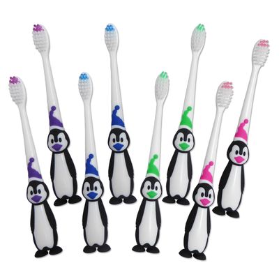 8 Childrens Toothbrushes ~ Bulk Packs Kids Manual Brushes (Penguin)